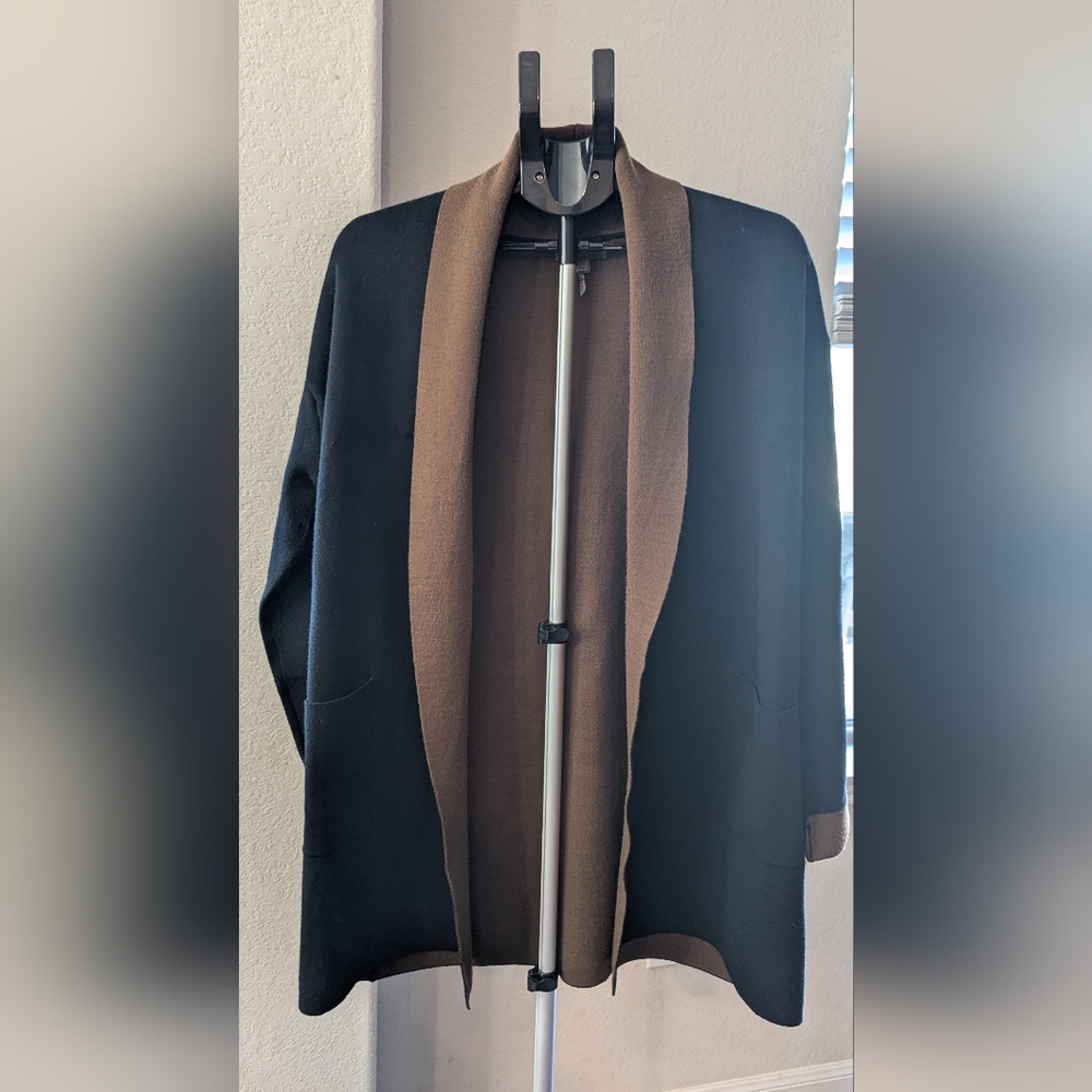 Lyssé New York Black & Brown Open Front Sweater Cardigan Size L